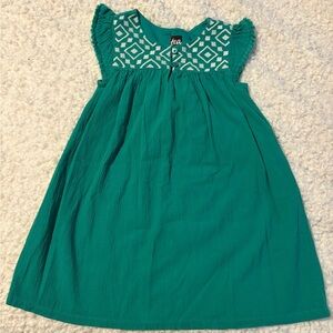 Tea Collection Teal Cotton Embroidered Flutter-Sleeve Dress Size 4 Girls